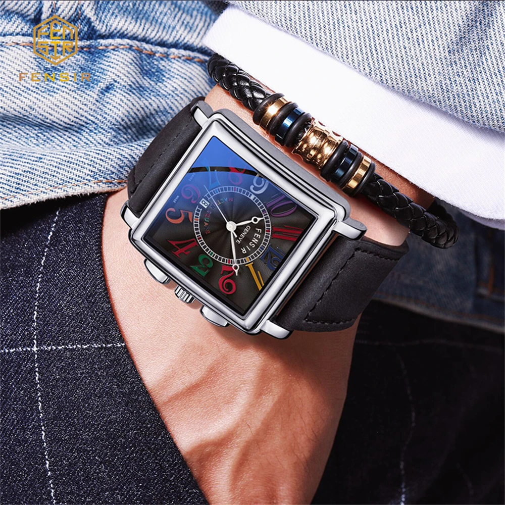 Men\'s Unique Square Big Dial Calendar Watches Man Unusual Novelty Luxury Sport Quartz Watch For Men WristWatch Relogio Masculino