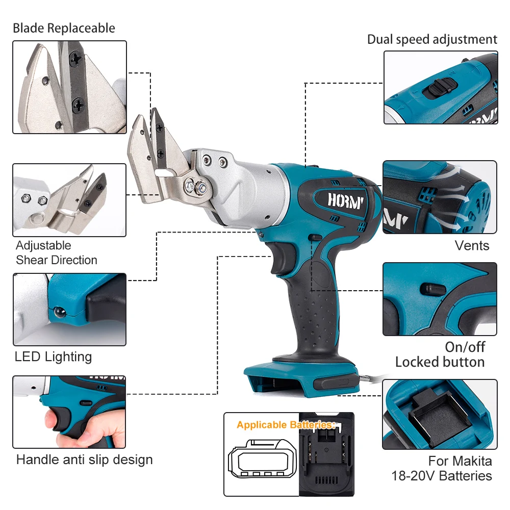 Hormy 20V Cordless Electric Tin Scissors 90N.m Metal Cutting Tool Replaceable Carbon Steel Blade For Makita 18V Lithium Battery