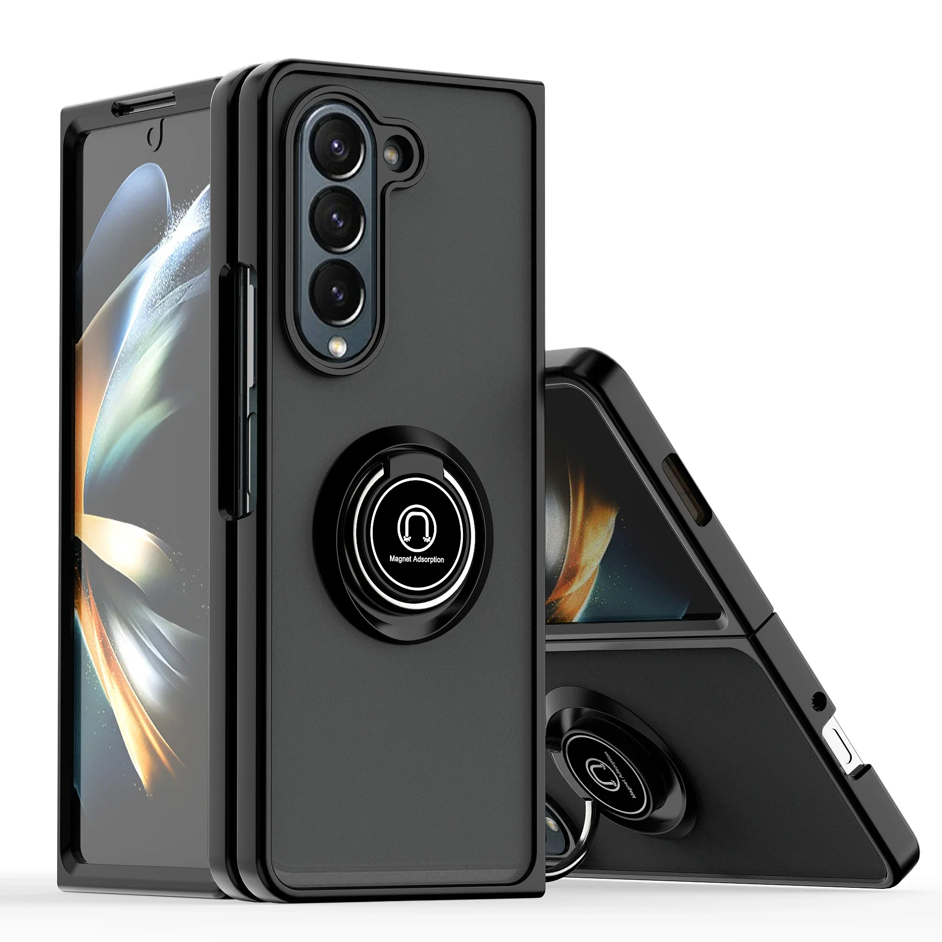 

Shockproof Matte Phone Case for Samsung Galaxy Z Fold 6 5 4 3 Protective Cover Ring Stand Holder Shell Capa Funda Coque