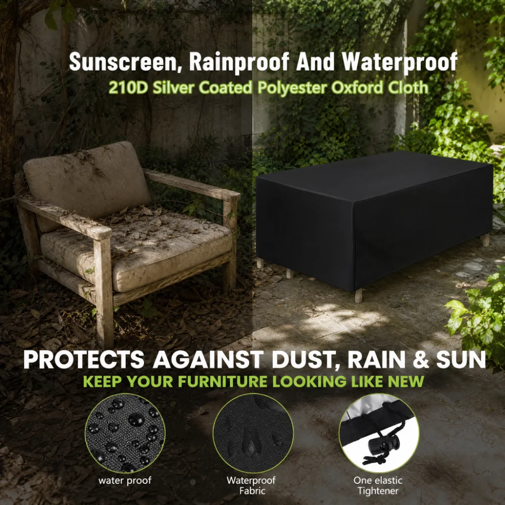 Rectangular Patio Heavy Duty Table Cover -  Tough Canvas Waterproof Outdoor Dining Table and Chairs General Purpose Furniture Co