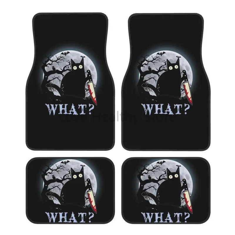 

Cat What Murrous Black Cat With Knife Halloween Car Floor Mats 4-Pieces Front And Rear Foot Mats With Rubber Backing Universal