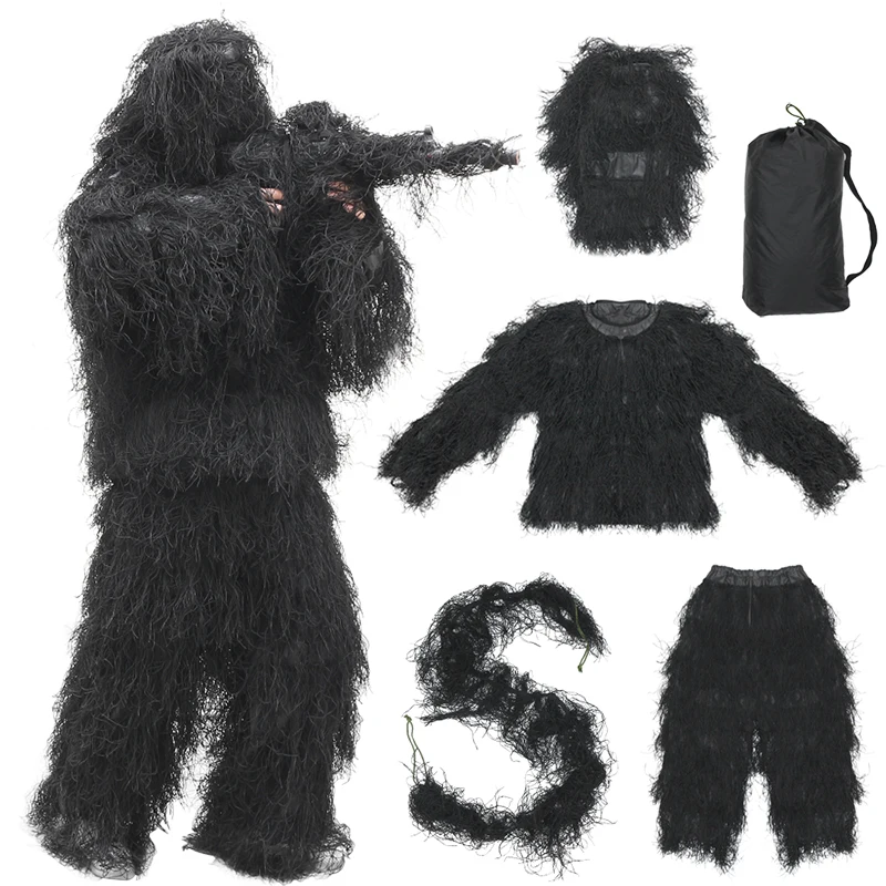 

Black Camouflage Suit Ghillie Suit Yowie Sniper Tactical Hunting Clothes Camo Birdwatching Outdoors Paintball CS Game Men Women