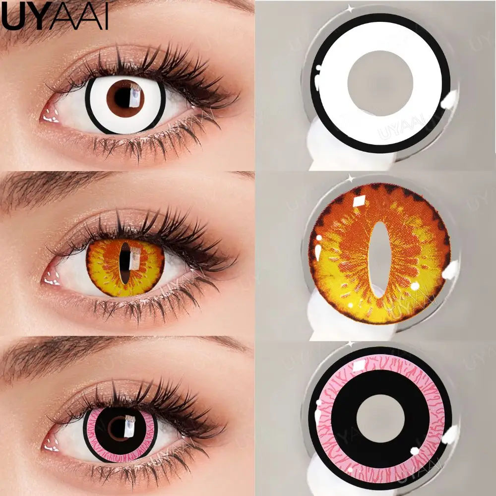 UYAAI Cosplay lentes de contacto de colores cosméticos lentes de contacto de colores lentes de Color de ojos Cosplay lentes negros 14,5mm alumnos blancos