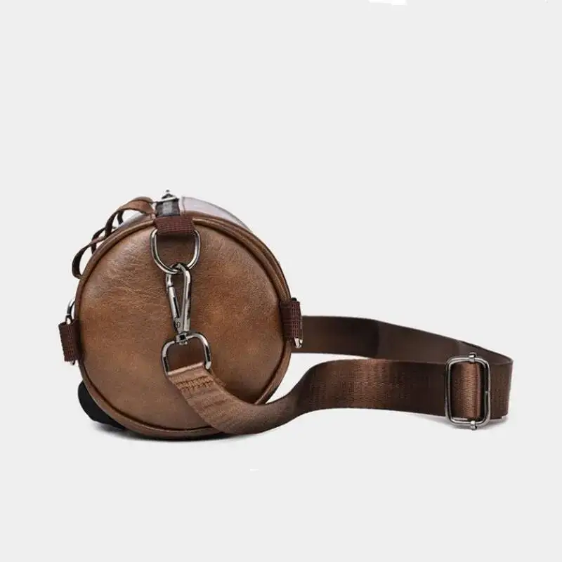 Bandolera de cuero PU a la moda para bolso de hombro tipo Bombonera, bolsos de barril informales para hombre, bolsos de mensajero circulares para hombre