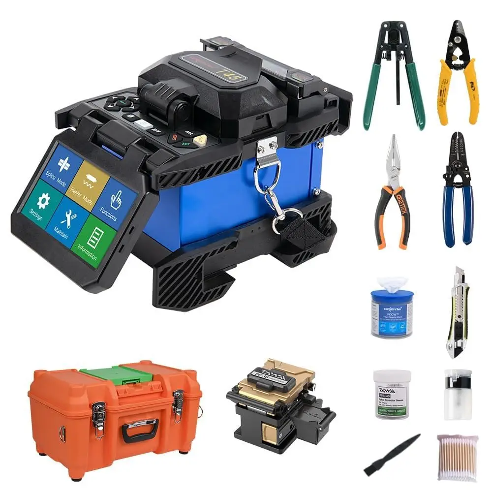 Máquina de Fusão por Alinhamento de Núcleo T45 para Fibra Óptica, Máquina de Emenda de Fibra Óptica FC-30, Clivador de Fibra Óptica 18s com Aquecimento Altamente Eficiente e Tela de 4.3 polegadas