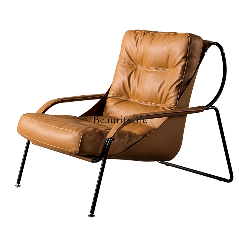 

Italian Minimalist Leather Single-Seat Sofa Chair Living Room High-End Entry Lux Italy Leisure Chair