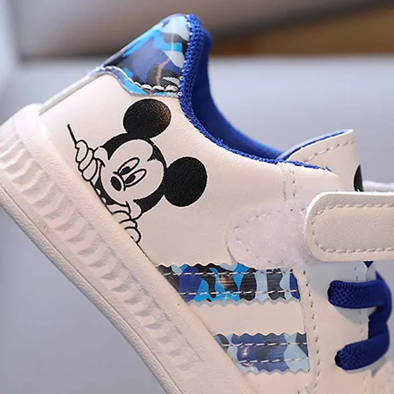 Disney Mickey Mouse Baby Walking Shoes  Boys and Girls Soft Sole Non-slip Asual Board Shoes Sports Shoes PU Leather White Shoes