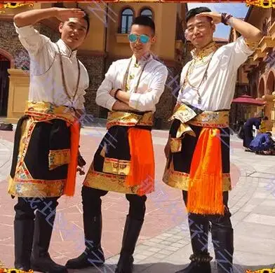 Chinese Tibetan Men Skirt Stage Dance Tradition Perform Shorts