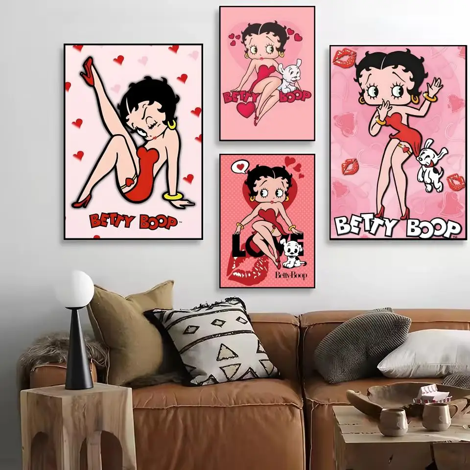 الكرتون B-Betty B-boop اللوحة الخط HD طباعة شخصية قماش جدار جدارية الفن صور لغرفة المعيشة ديكور المنزل #2