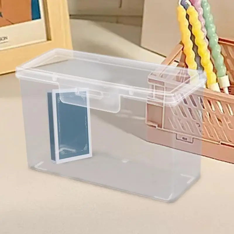 Clear Business Card Storage Box, Business Card Holder, Organizador De Armazenamento com Fivela De Segurança para Parafuso Cartão Jóias e Cartão De Jogo