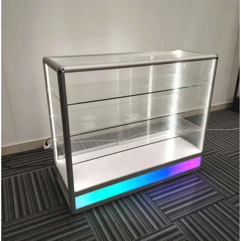 

2025customized.Modern tempered glass display smoke store display adjustable shelves glass display cabinet