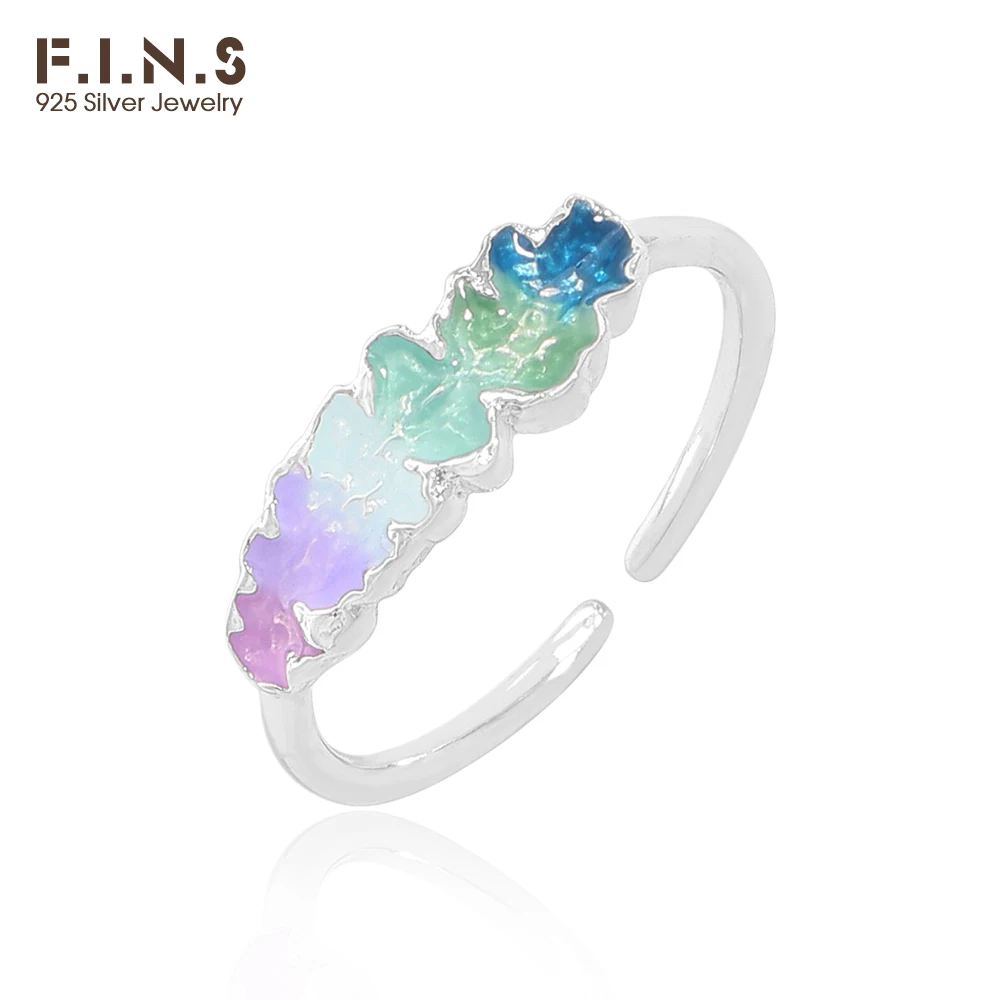 F.I.N.S Original S925 Sterling Silver Opening Ring Irregular Rainbow Candy Color Gradient Drip Glue Adjustable Finger Fine Jewel
