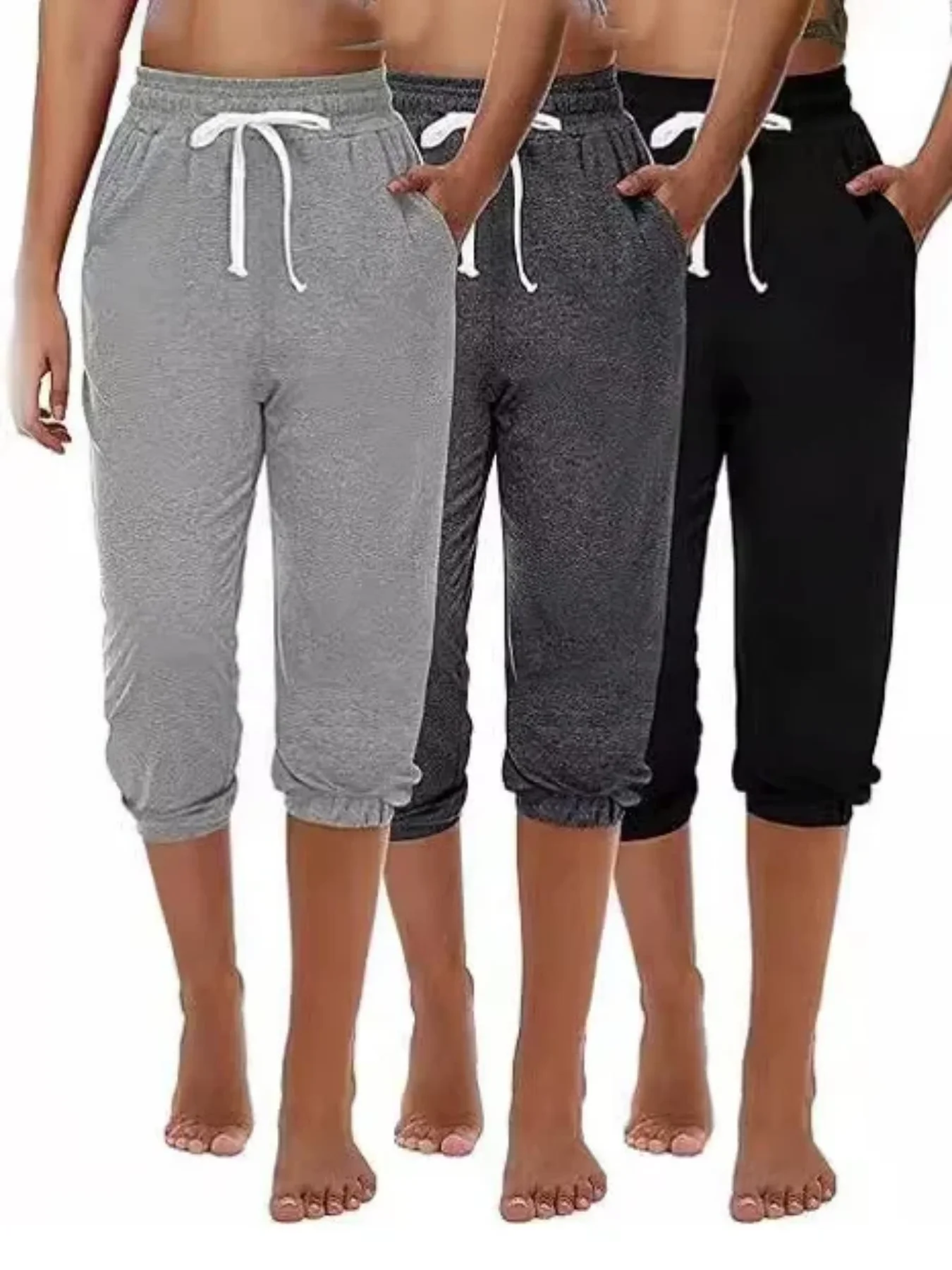 Drawstring Waist Capri Pants Casual and Versatile High-Waisted Pants Spring Summer Women's Wear