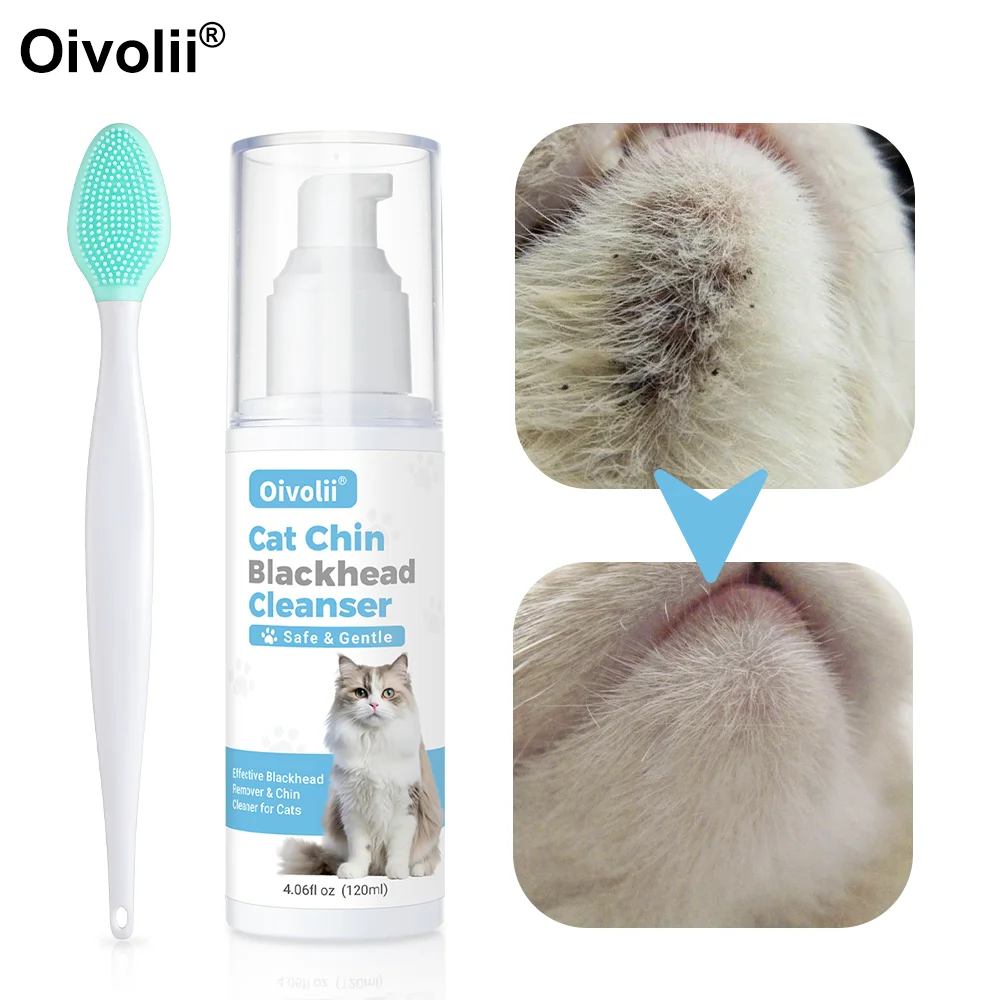 Katzen-Kinnreiniger 120ml Haustier-Kinn-Akne-Mitesser-Entferner-Lotion mit Pflegebürste Hunde- und Katzen-Pflegeprodukte