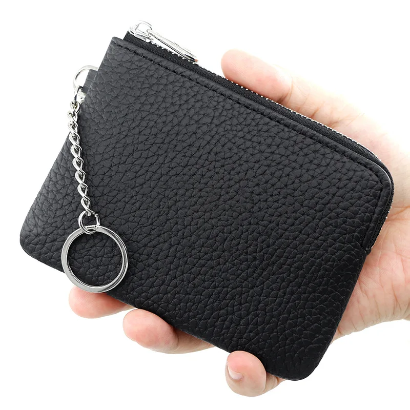 Retro Women Wallets with Chain Luxury Litchi Leather Short Card Wallet Multifunctional Female Coin Purse Mini Zipper Purse