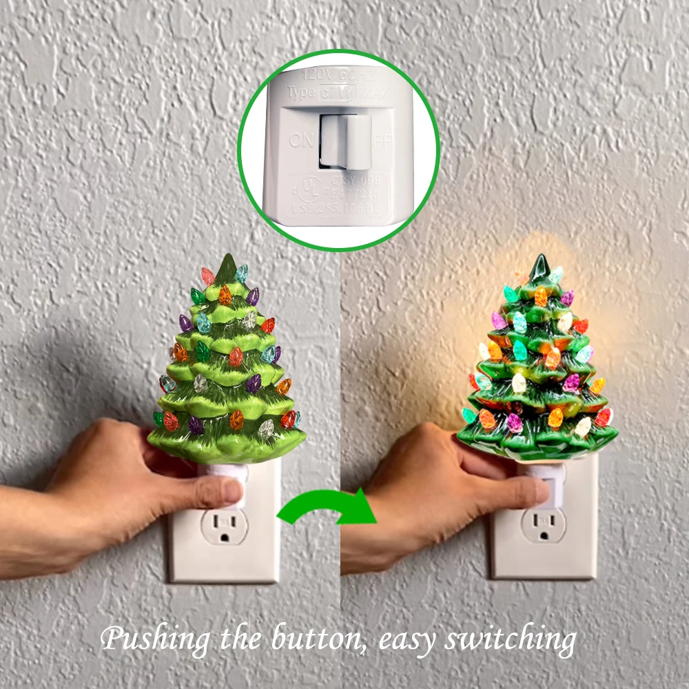 Christmas LED Night Light Ceramic Decorations Vintage Xmas Tree Wall Plug In Night Lamp Nightlight Christmas Gifts Warm Light