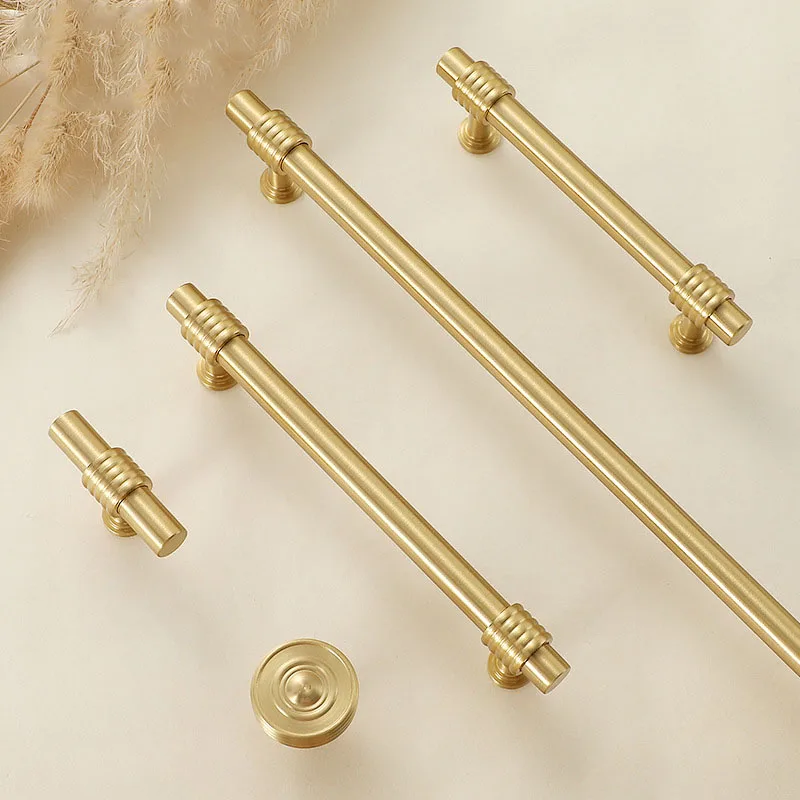 TB2020 Satin Gold Furniture Handle Solid Brass Cabinet Knob Drawer Pull Bar 50mm-358mm Nordic Modern Door Hardware