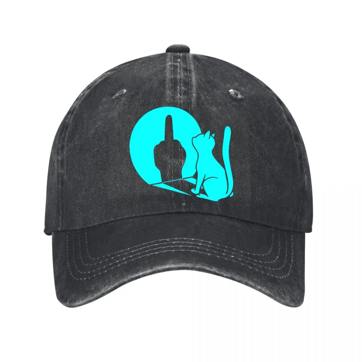 Funny Sarcastic Cat Middle Finger Silhouette Graphic New Vintage Washed Cotton Baseball Cap Hip Hop Sun Hats
