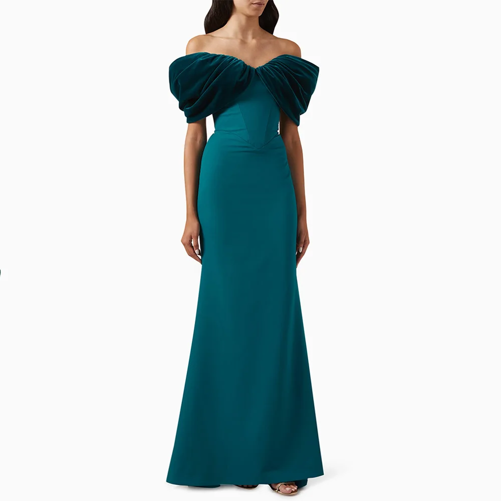 Lake Blue Mermaid Prom Dress for Woman Customized Off Shoulder V Neck Floor Length Simple Evening Dresses Bridesmaid Party Gown