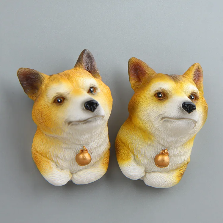 Imitowane zwierzęta Welsh Corgi Pembroke Shiba Inu mały dzwonek pies figurki dekoracja domu magnes na lodówkę naklejki modele zabawki