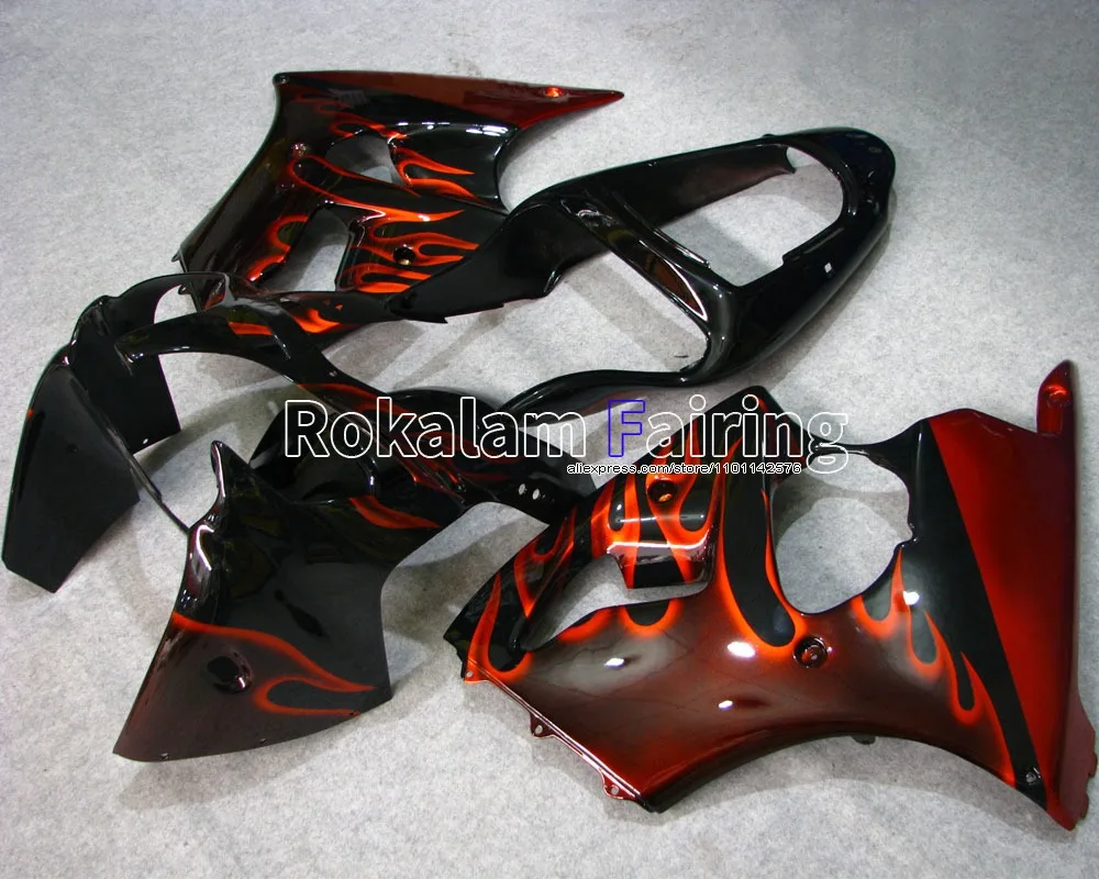 Fairing For Kawasaki NINJA ZX6R Gloss Red flames  ZX 6R Fairings 2000 2001 2002 ZX-6R Black Body (Injection molding)