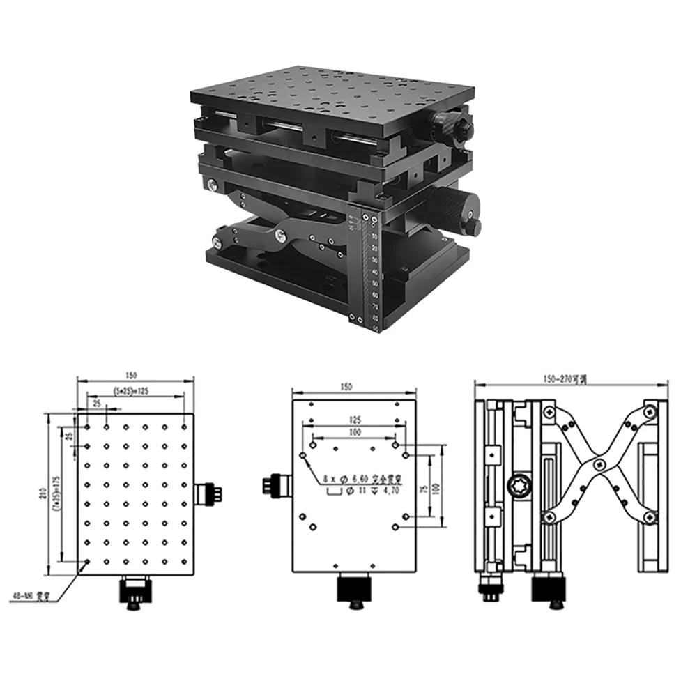 Manual Fine Adjustment Stage XYZ 3 Axis High Precision Slide Table Optical Optical experimental Platform with Scale 210x150MM