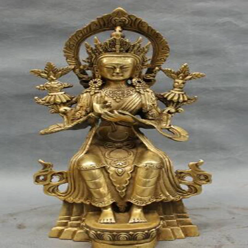 

12" Tibet Brass Buddhism Maitreya Buddha Kwan-Yin GuanYin Tara Goddess Statue