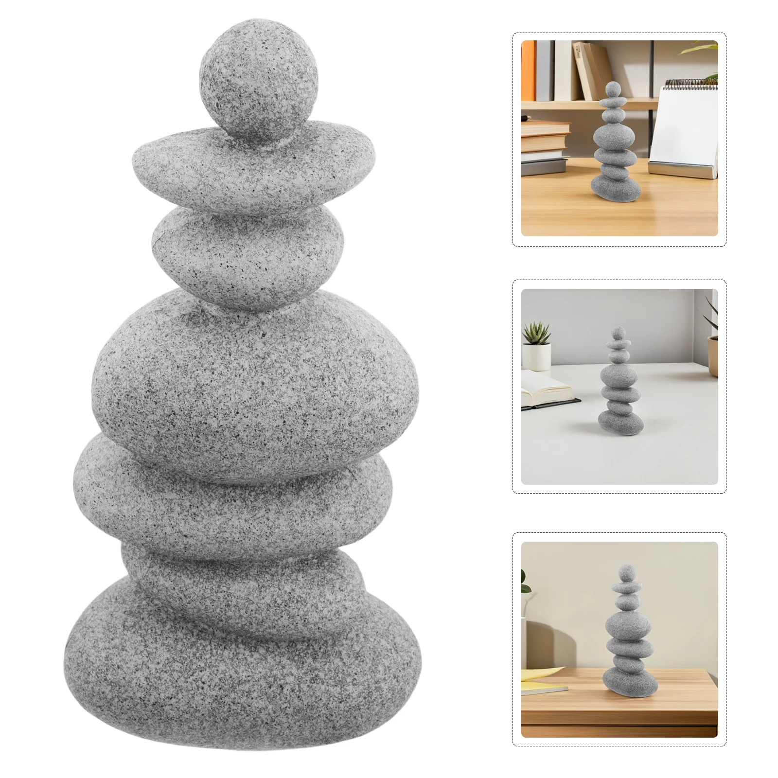 

Japanese Zen Garden Statue Stacked Rocks Decor Faux Stone Sculpture for Meditation Indoor Tea Room Office Desk Asian