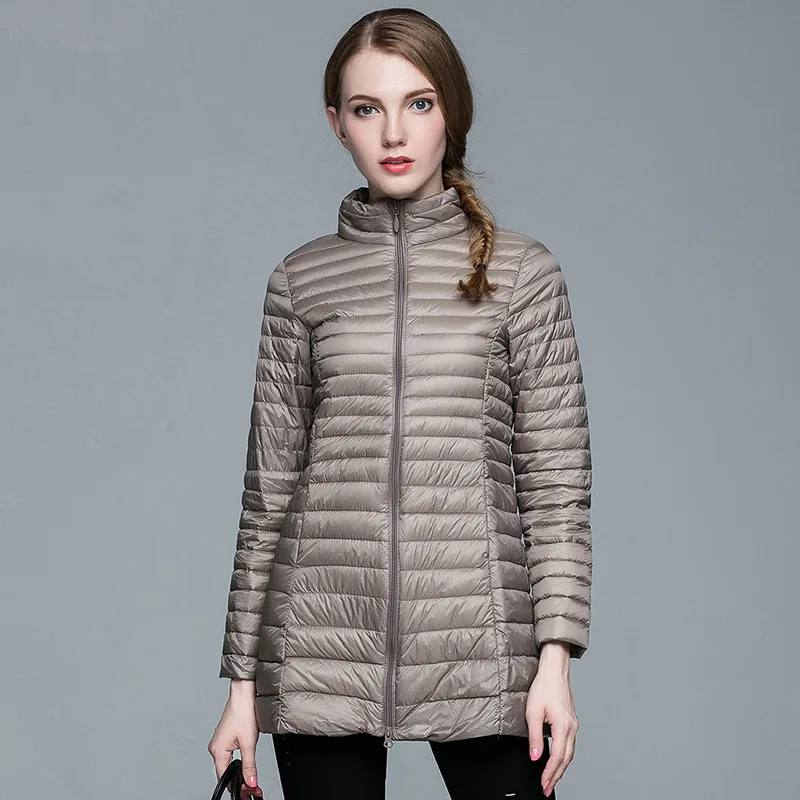 

2022 New Woman Spring Down Warm Coat Ultra Light Duck Down Jacket Long Slim Solid Jackets