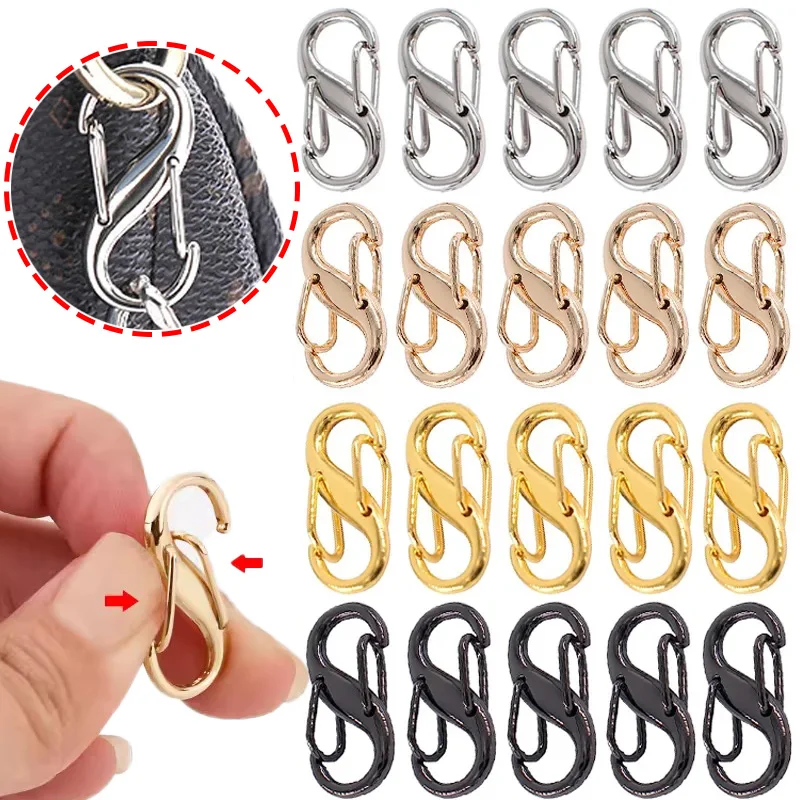 5pcs Connect Leather Bag Handbag Buckle Shoulder Chain Strap Pendant Key Ring Snap Clip Trigger Metal S Type Shape Buckle