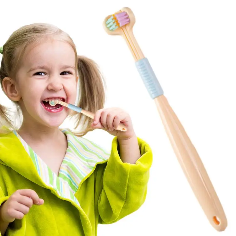 Cepillo de dientes suave en forma de V para niños, cepillos triples con inclinación de 45 grados, mango ergonómico, raspador de lengua