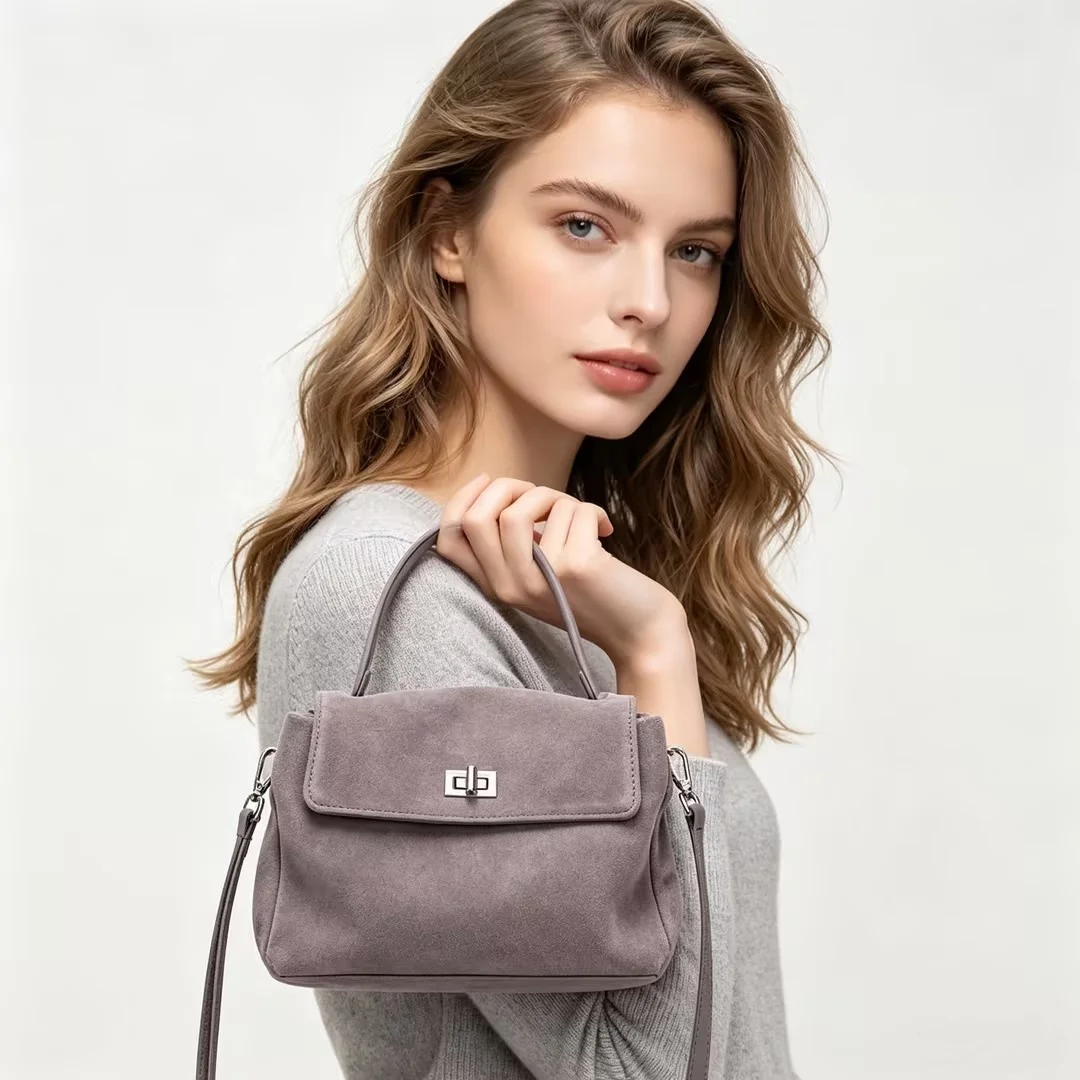 Women's Handbag Genuine Leather Luxury Designer Shoulder Bags Natural Suede Leather Crossbody Bag Commuting Messenger Bag Lady