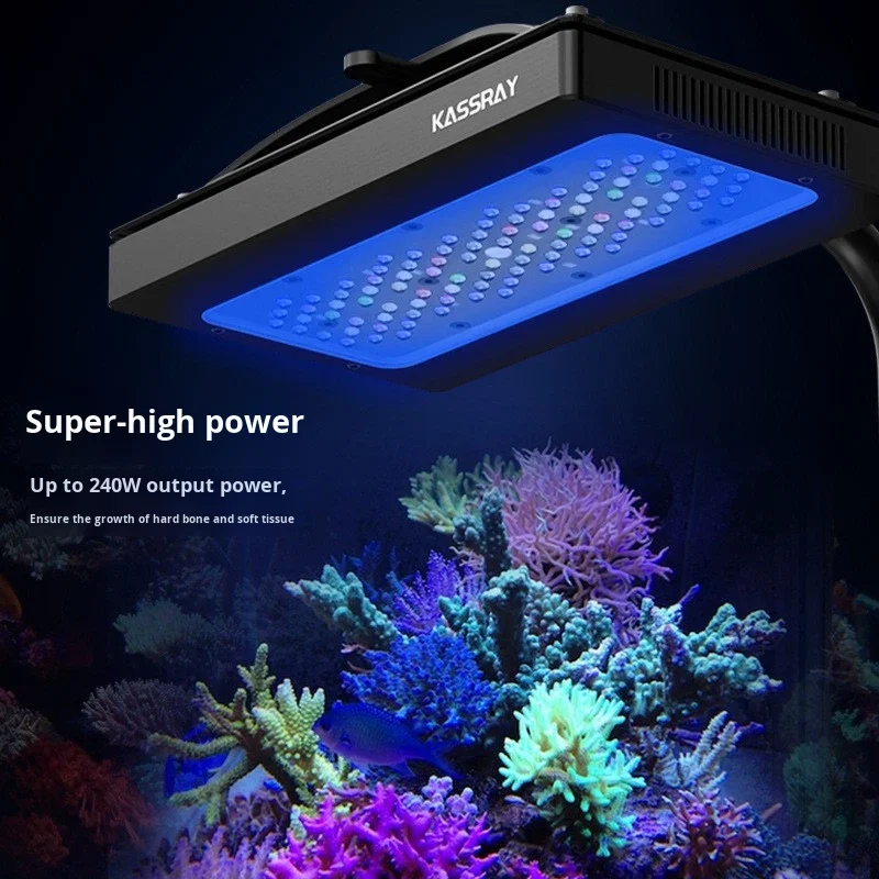 KASSRAY Smart Coral Light WiFi Remote & Bluetooth APP Control 240W Full Spectrum LED Aquarium Light for Reef Fish Tank Lamp