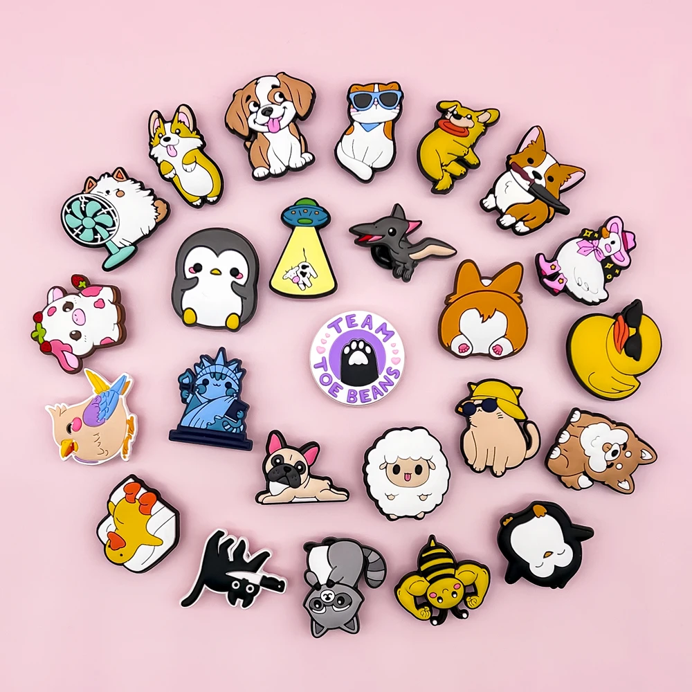 

1/25pcs Kawaii Animals Shoe Charms for DIY Women Girls Cute Dog Cat Duck Shoe Accessories Decoration Penguin Bee Cow Pin Clog
