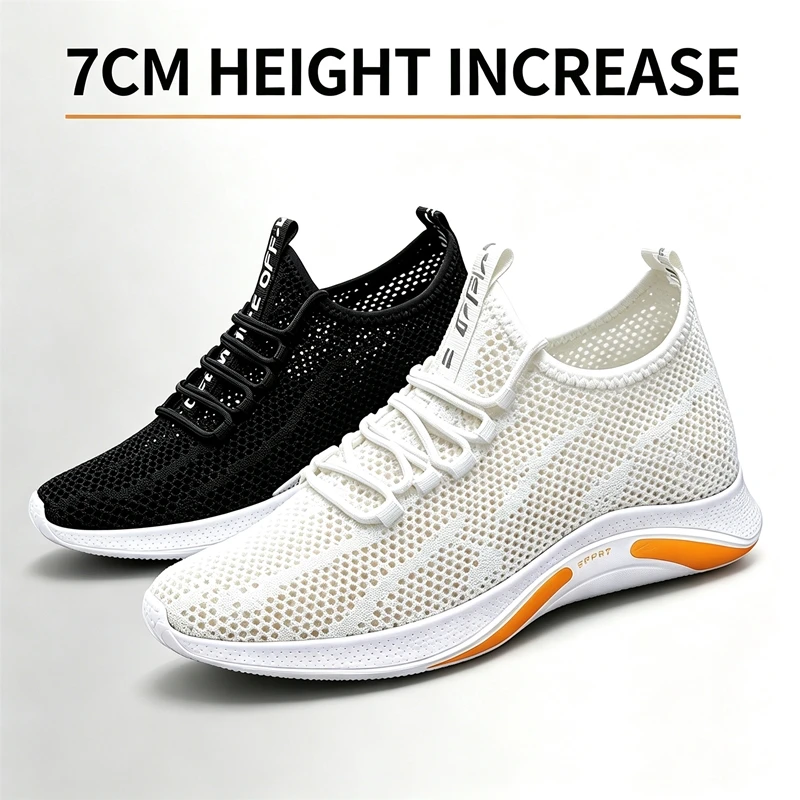 Men 7cm Invisible Height Increasing Shoes Breathable Hollow Mesh Elevator Sneakers Lightweight Comfort Casual Sports For Summer