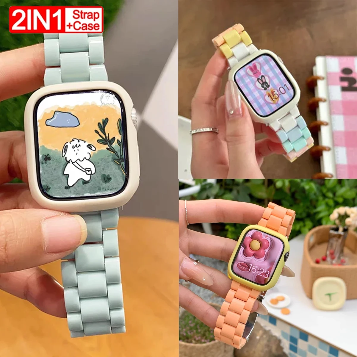 HOT Strap+Cute Candy Case für Apple Watch Ultra 3/2 Armband 49mm 45 41 44mm 38 42 40 Correa Band für iWatch Series 11 10 9 8 7 SE