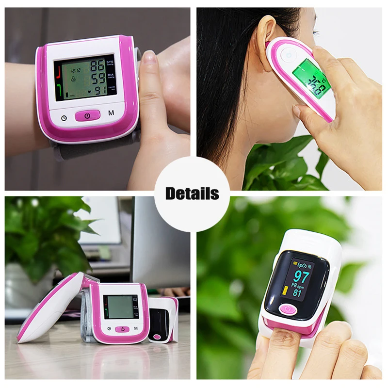 3PCS Fingertip Pulse Oxygen PR Oximeter Baby Thermometer Wrist Sphygmomanometer Blood Pressure Monitor for Family Health Tool