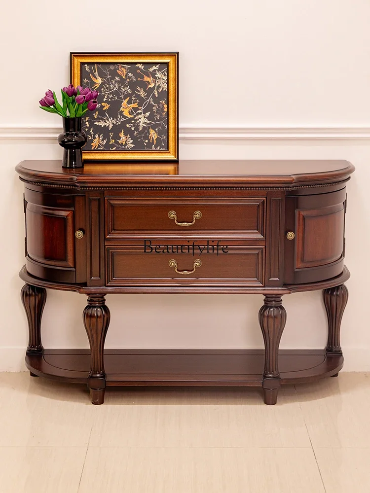 

01 yj19 American Classical Living Room Decoration Storage Cabinet Partition Semi-circular Multi-functional Entrance Table