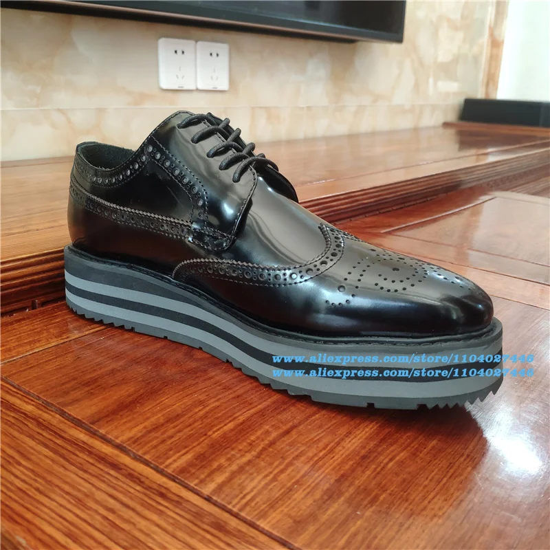 

Carved Striped Brogue Shoes Height Increasing Men's Shoes Thick Soled Wear-Resistant Trendy Luxury Handmade Men's Shoes