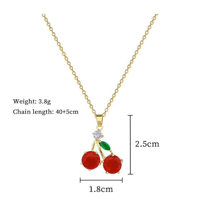 DIEYURO 316L Stainless Steel Red Zircon Fruit Cherry Pendant Necklace For Women New Trend Fashion Collarbone Chain Jewelry Gift