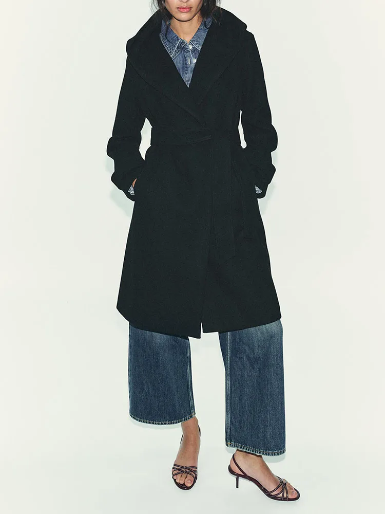 Jesień 2025 Nowa Moda Miękki płaszcz z kapturem Odzież wierzchnia damska 30273 70 30273 72 Wygodny, swobodny płaszcz typu slie