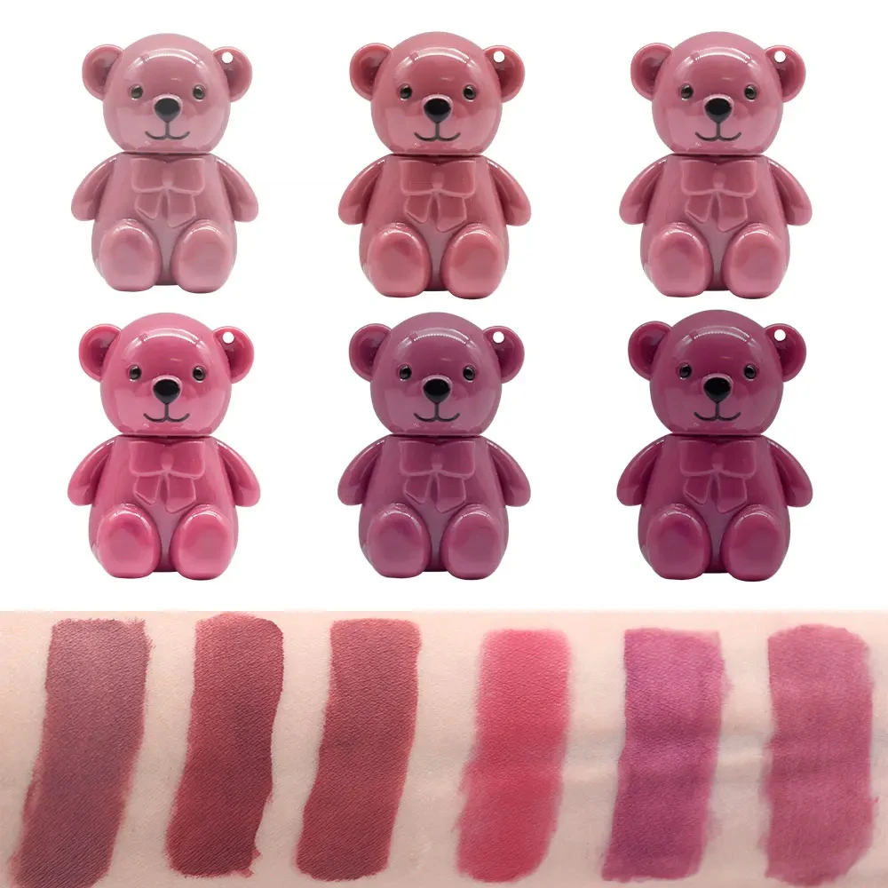 24pcs Kawaii Bear Velvet Matte Liquid Lipstick 6 Colors set Lip Gloss Waterproof Longlasting Nonstick Lip Tints Lips Makeup