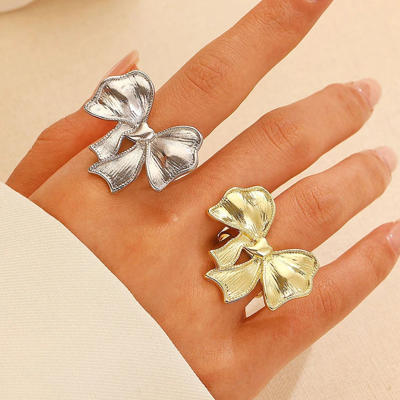 1PC Bow Open Rings For Nail Photoshoot Handicraft Photographic Silver Bow Nail Ring Studio Nail Gel Manicure Photo Props Display