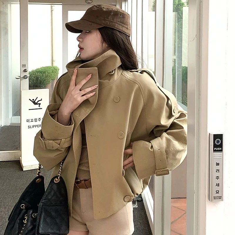

Женский свободный плащ в корейском стиле 2025 года, винтажная универсальная куртка цвета хаки, весенне-осенняя повседневная шикарная универсальная верхняя одежда