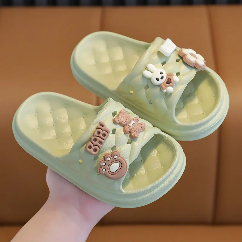 New Summer Children's Girls Slippers Cute Cartoon Bear Rabbit Soft Slippers Breathable Non-Slip Home Beach Boys Slippers Kids