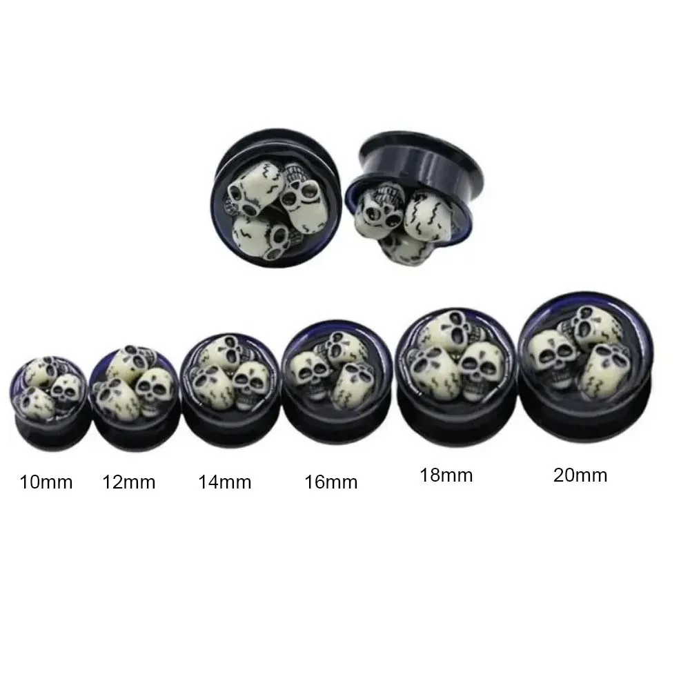1 Paar schwarze Acryl-Ohrstöpsel mit Totenkopf-Motiv, Gehörkanalmessgerät, Expander, Ohrstöpsel, Piercing-Schmuck, 10 mm – 20 mm – Detail 3