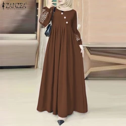 ZANZEA Fashion turchia abito musulmano Vintage Eid Mubarek Vestidos donna manica lunga collo abiti elegante vestito estivo da festa oversize