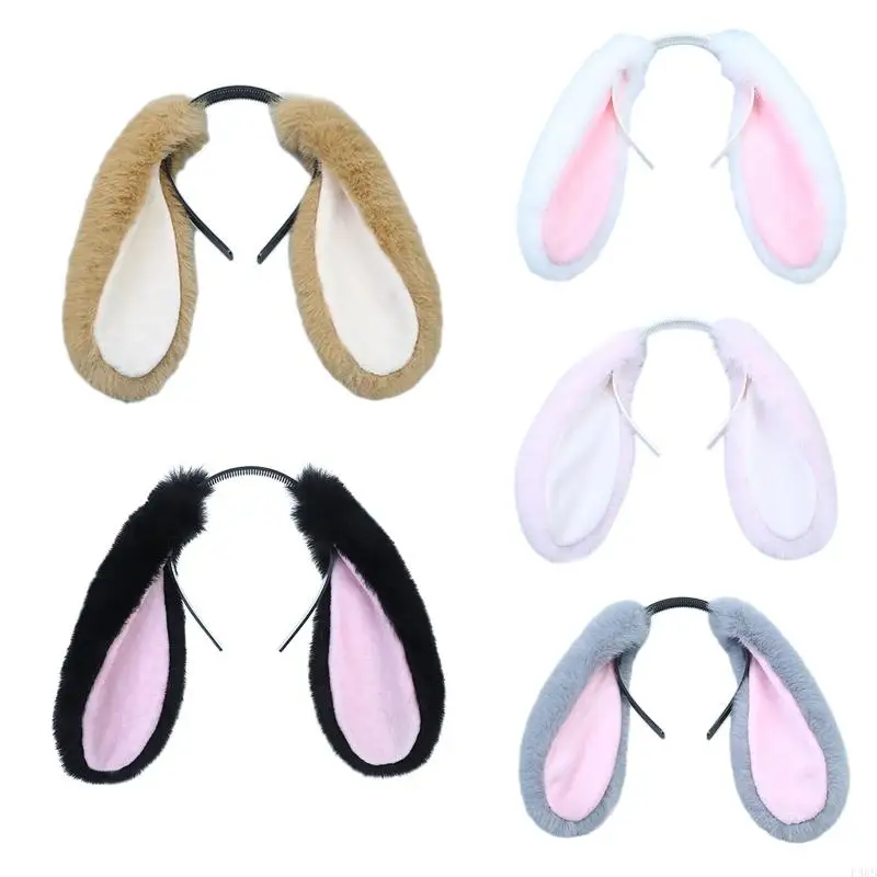 

P88B Girls Plush Long Rabbit Ears Headband Dress Up Hair Hoop Hairband for Club