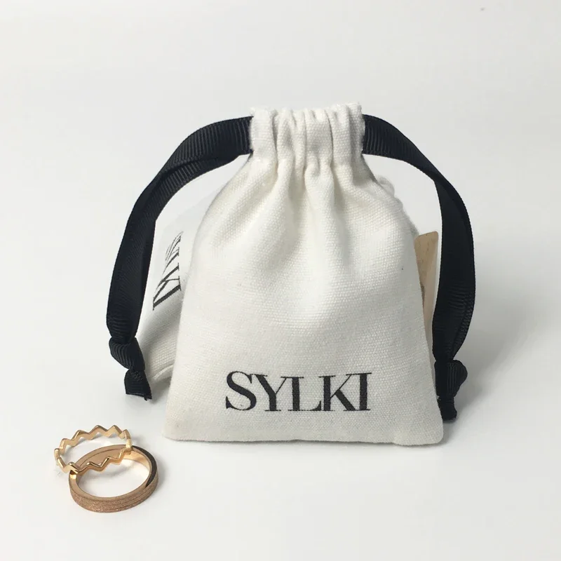 Custom Canvas Gift Bags Jewelry Drawstring Bags Ring Packaging Makeup Wedding Party Storage Wrapping Supplies Print Logo 20p