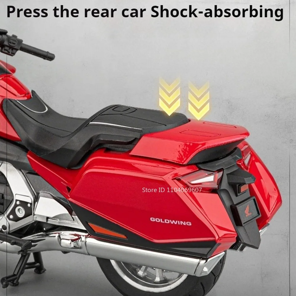 1:12 Scale Honda GL1800 Model Motorcycle Toy Metal Diecast Front Wheel Steering Sound Light Shock Absorption Ornament Motorbikes